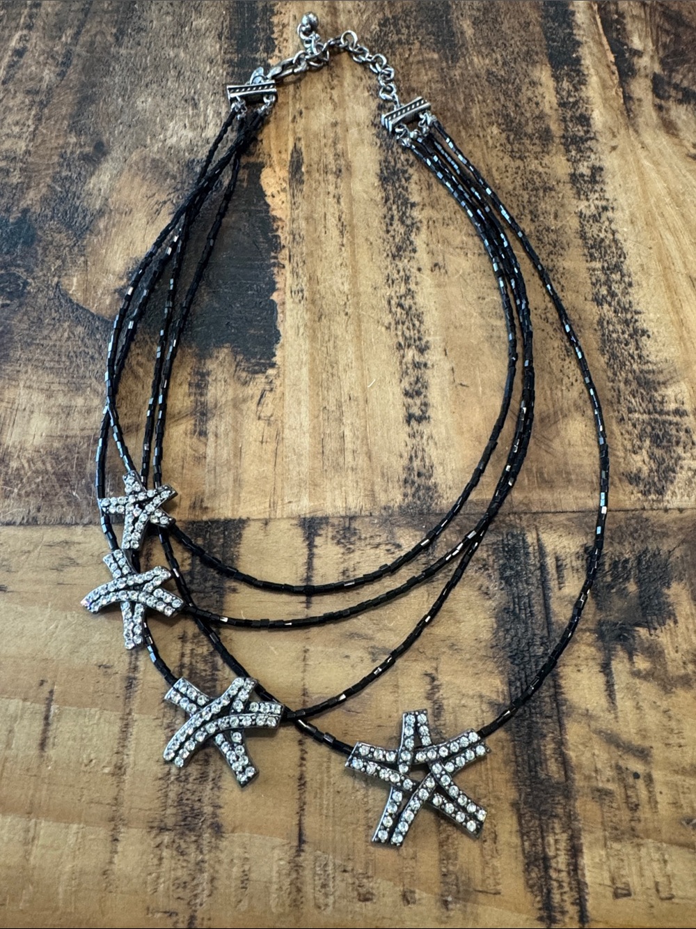 Chico's Black Multi-Strand Necklace with Crystal Starfish Charms